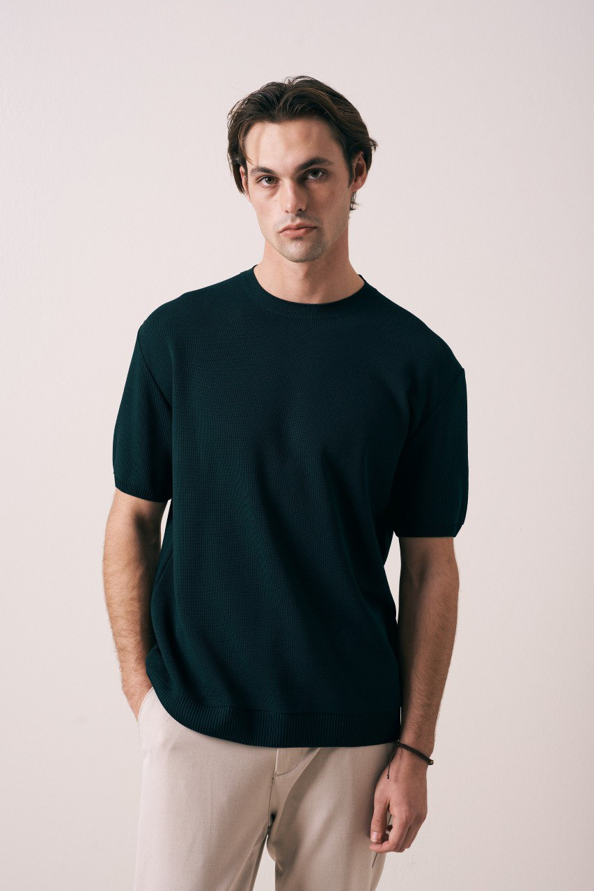Wholesale Mens Petrol Knit Crew-Neck T-Shirt