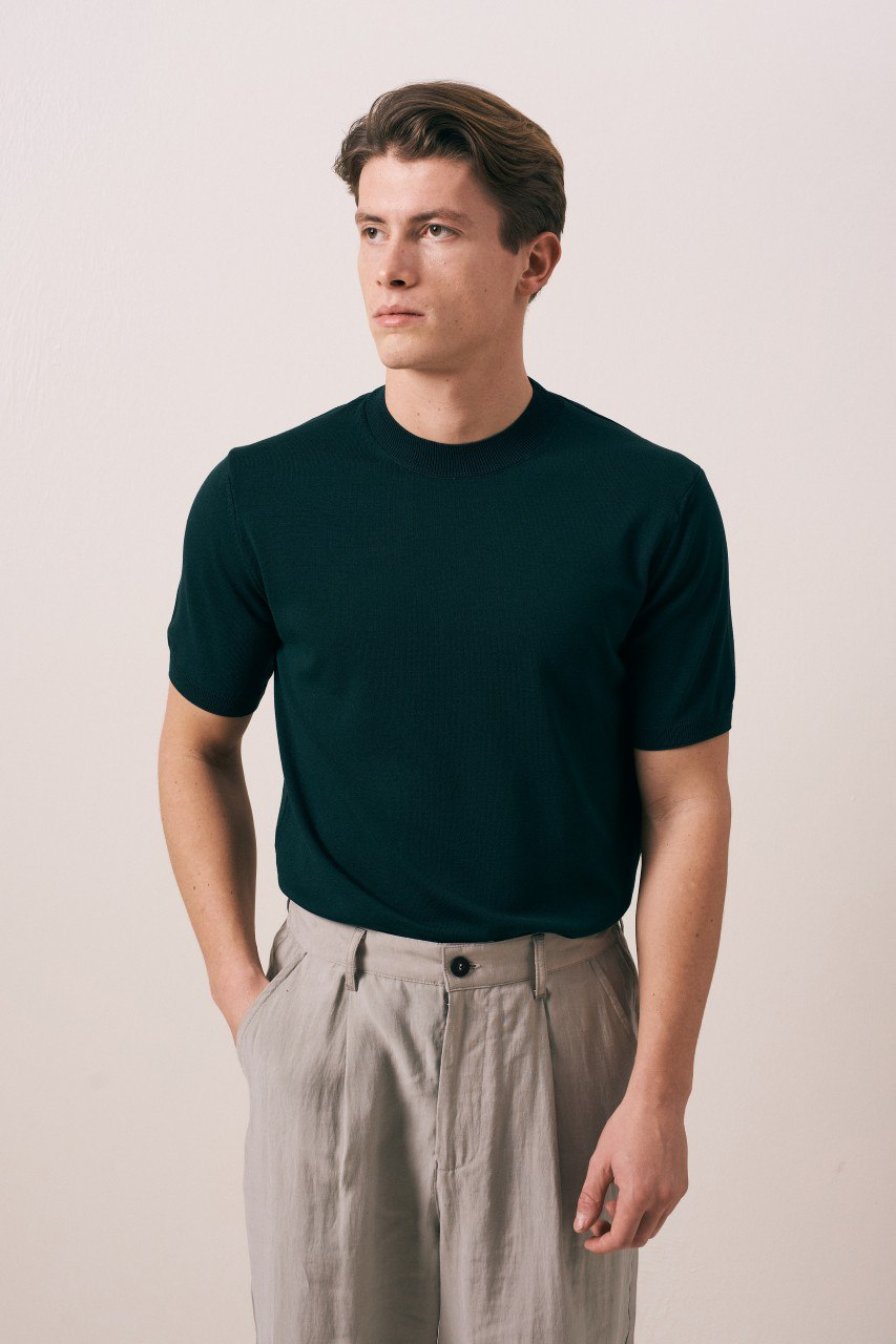 Wholesale Mens Petrol Knit Crew-Neck T-Shirt