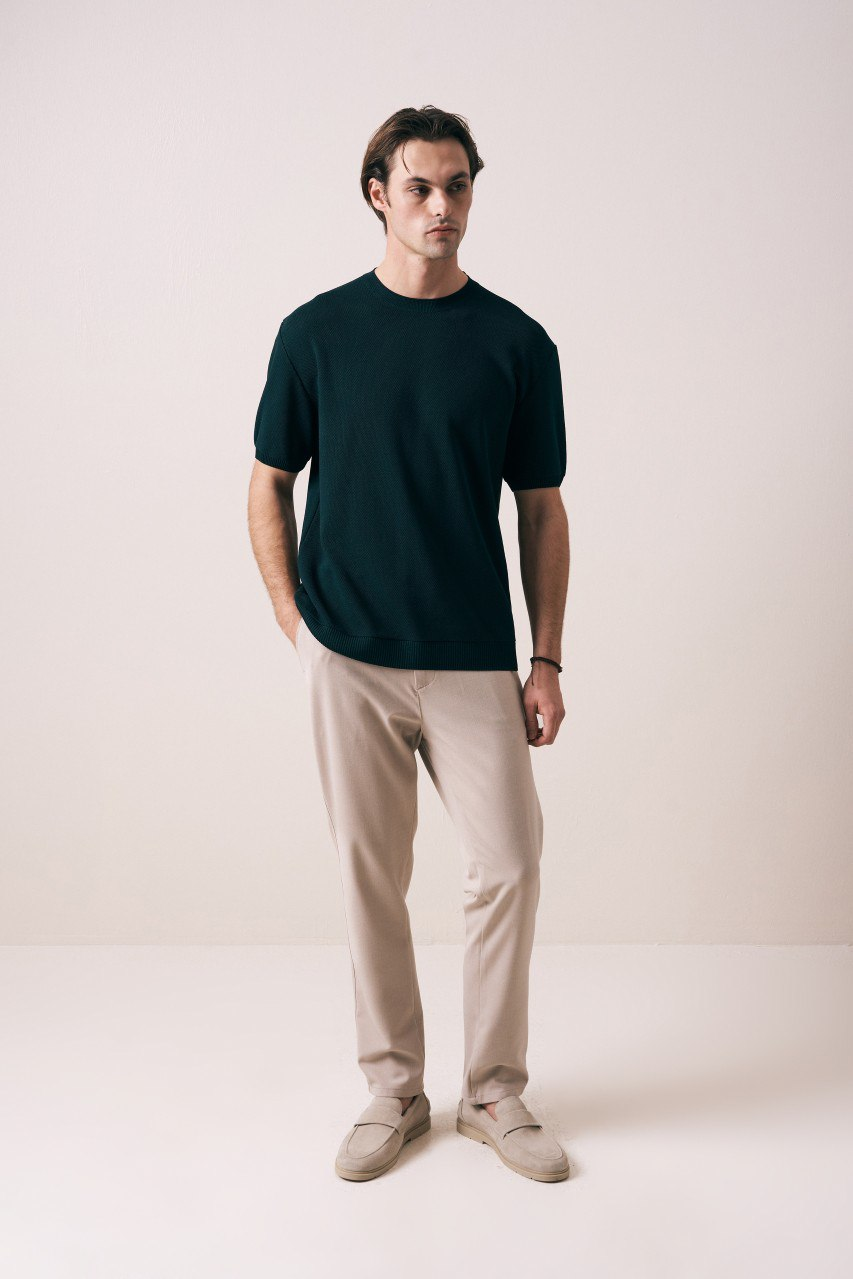 Wholesale Mens Petrol Knit Crew-Neck T-Shirt