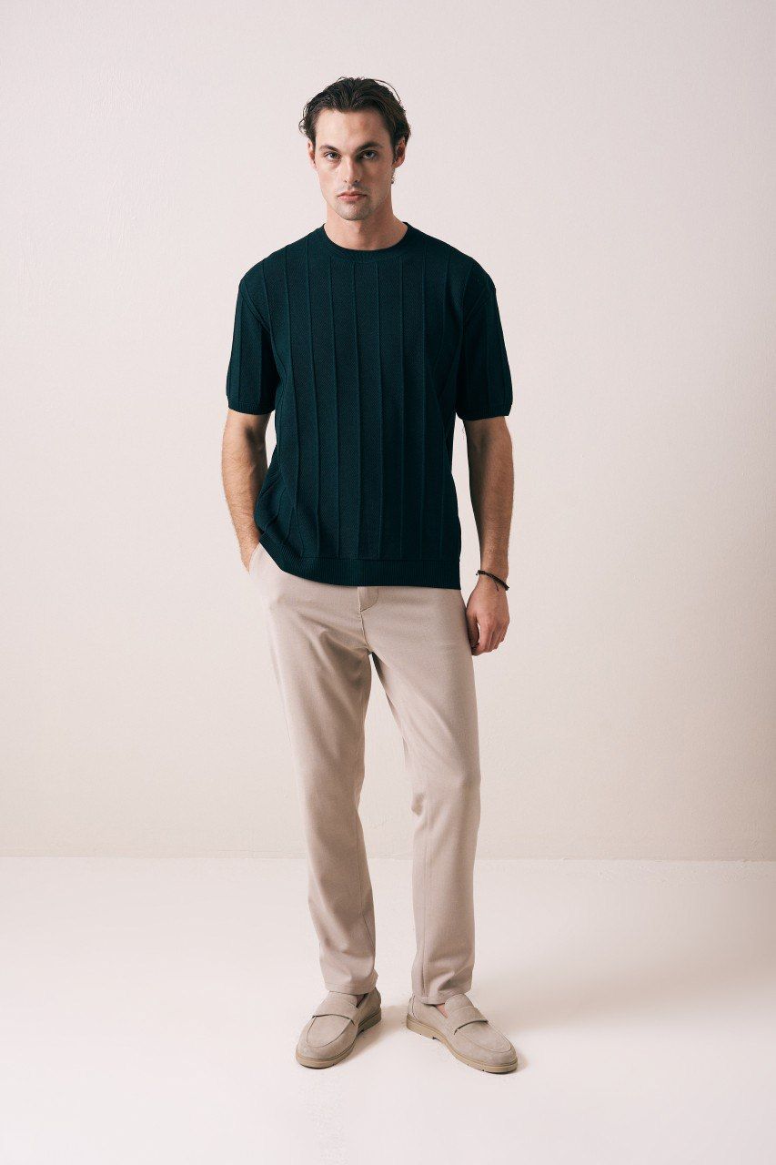 Wholesale Mens Petrol Knit Crew-Neck T-Shirt