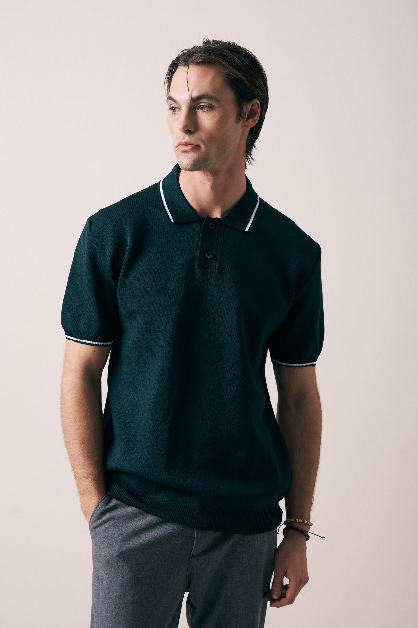 Wholesale Mens Petrol Knit Polo Shirt