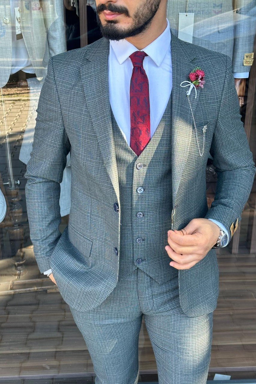 Wholesale Men's Petrol Plus Size Three-Piece Suit 1744W26-010