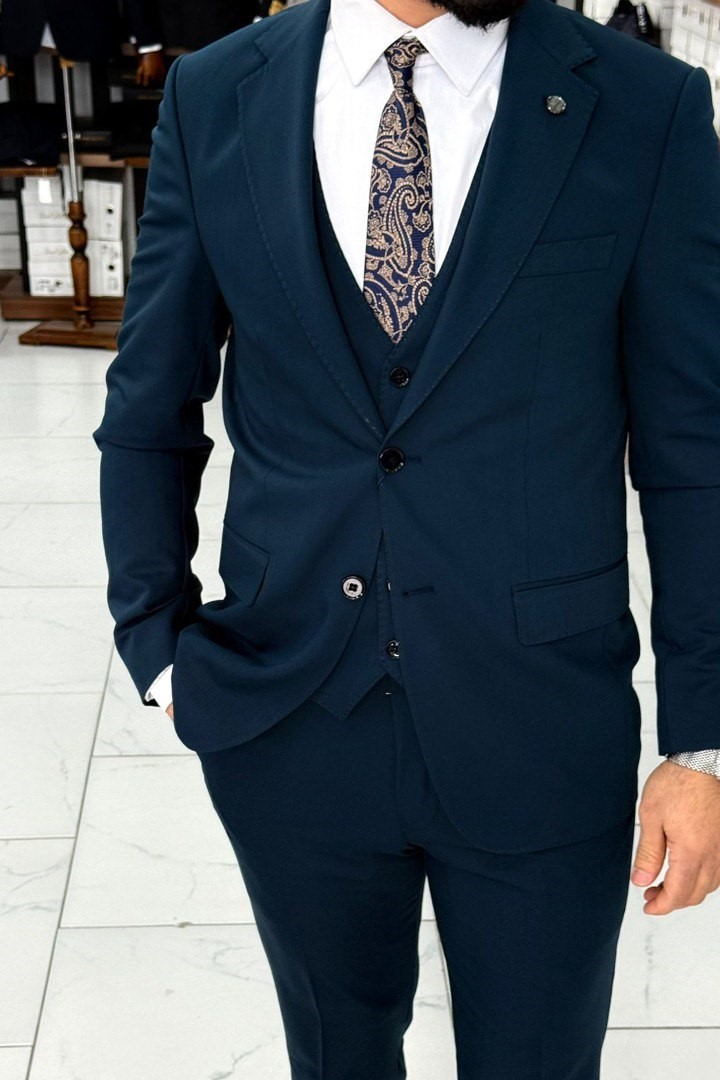 Wholesale Men's Petrol Plus Size Three-Piece Suit 1744W26-001