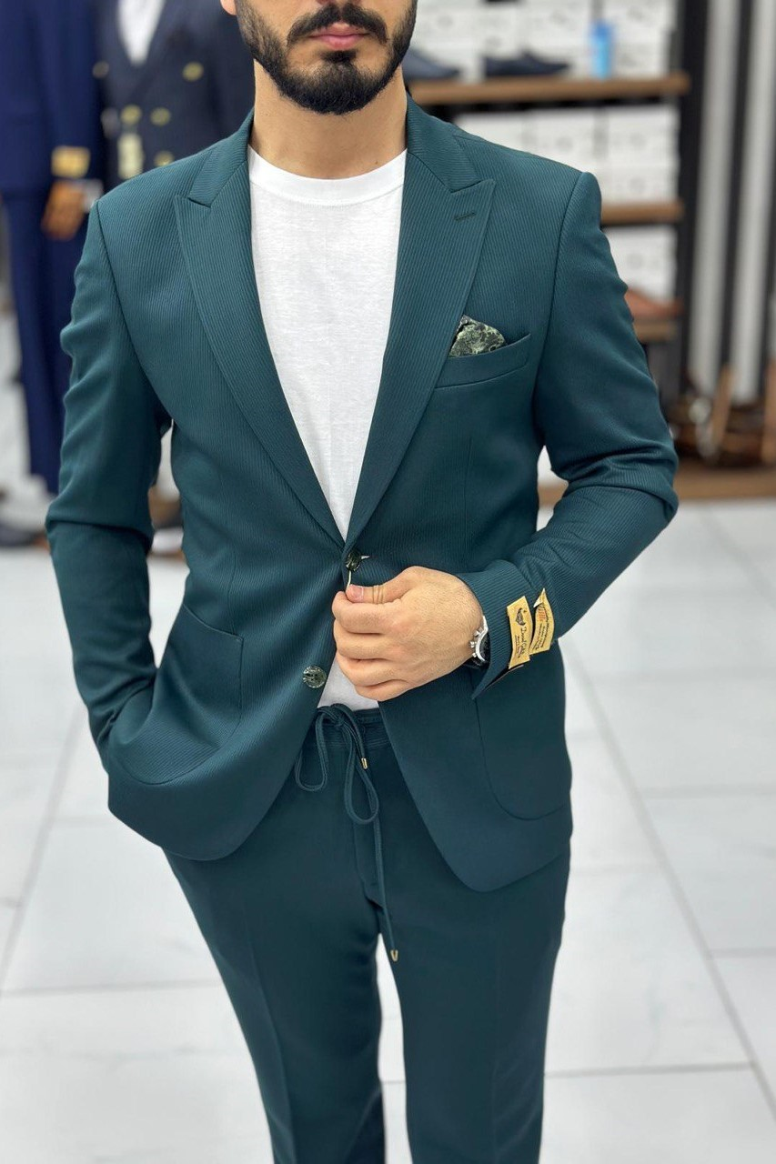Wholesale Men's Petrol Plus Size Two-Piece Suit 1744W26-019