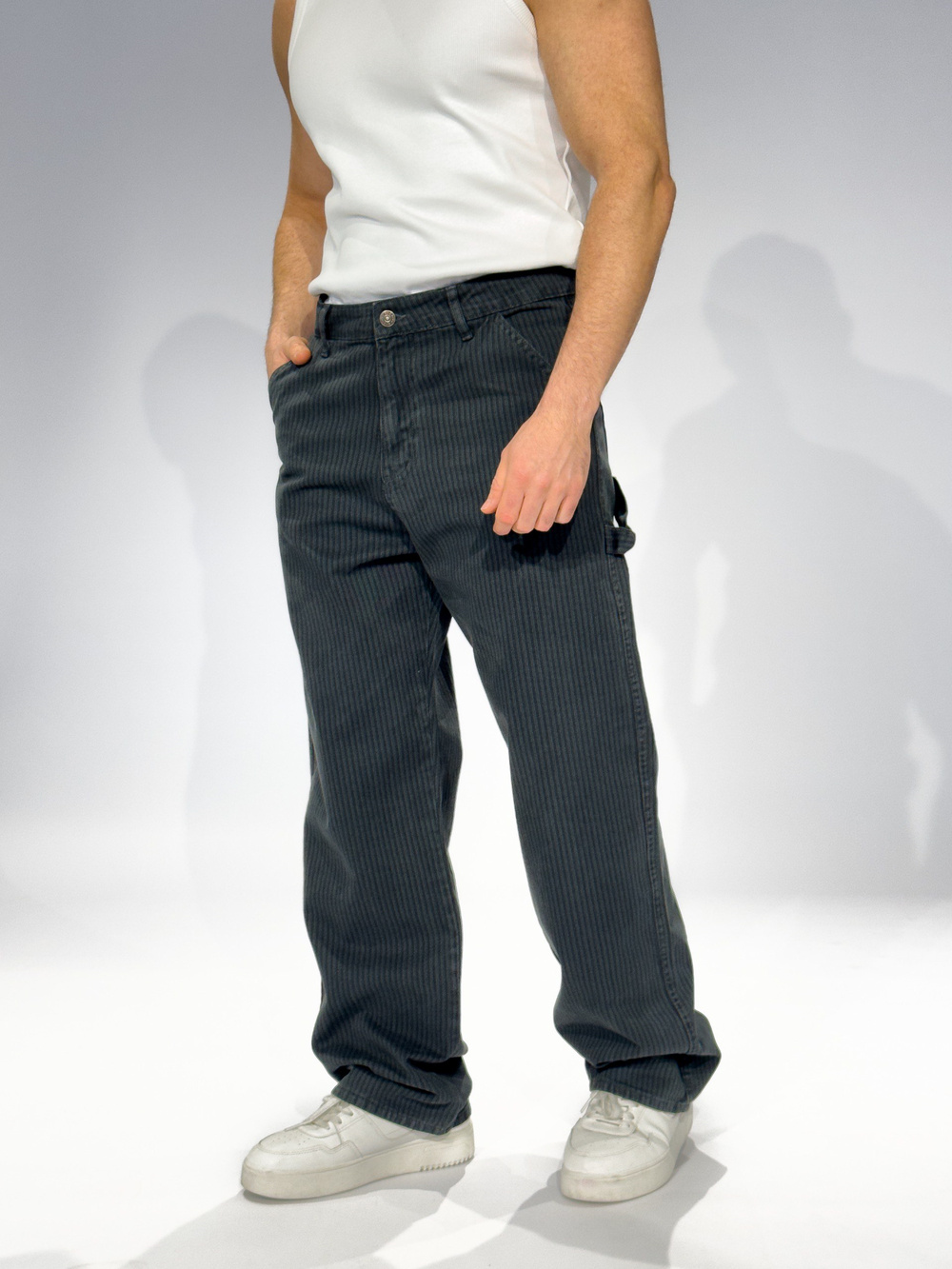 Wholesale Mens Petrol Striped Baggy Jeans