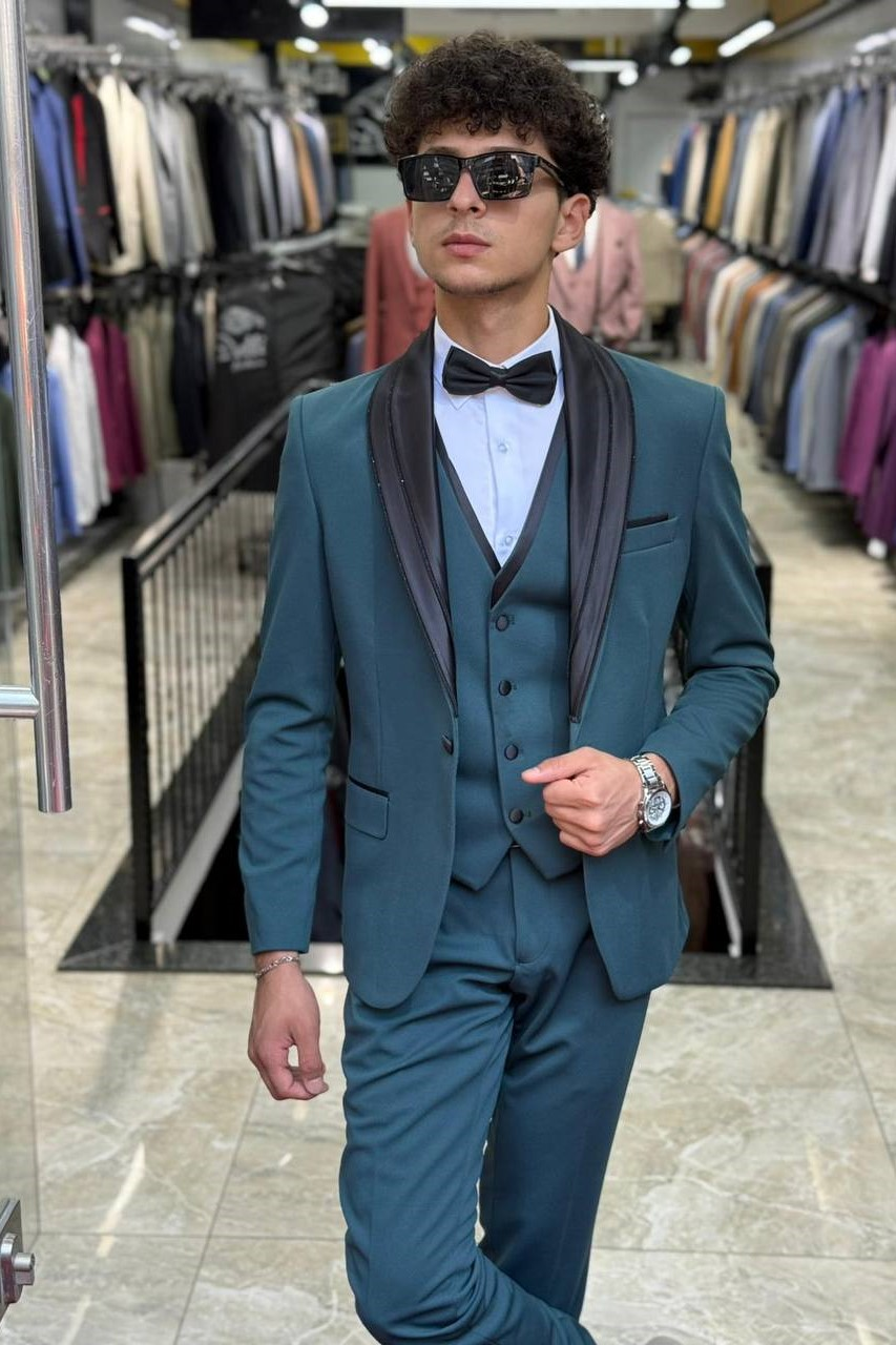 Wholesale Men's Petrol Three-Piece Suit 1701W26-075