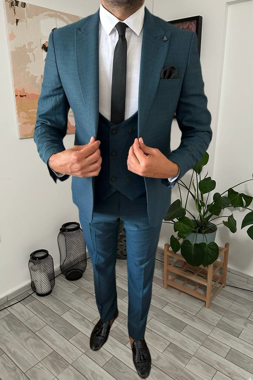 Wholesale Men's Petrol Three-Piece Suit 1701W26-086