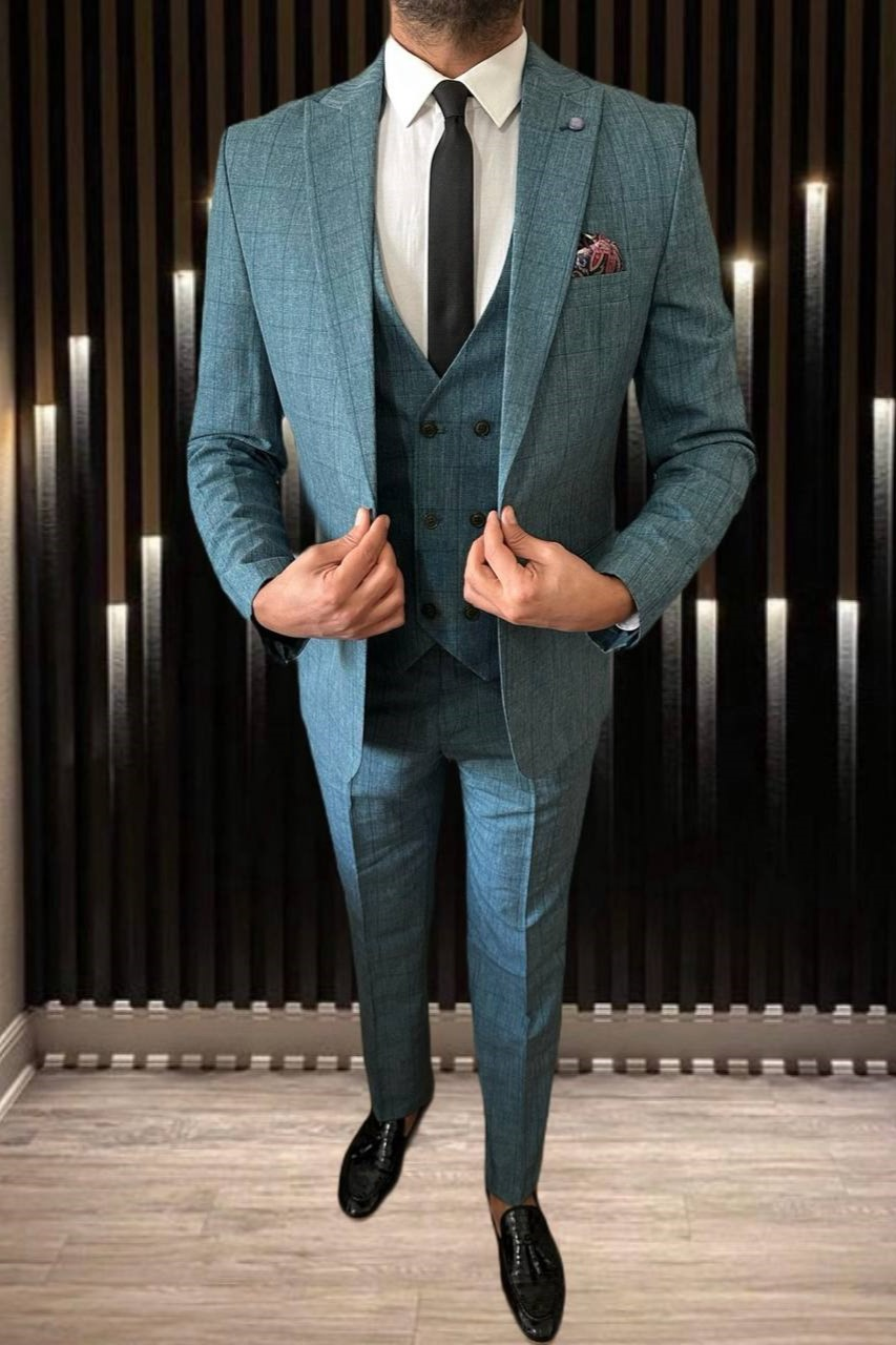 Wholesale Men's Petrol Three-Piece Suit 1701W26-090