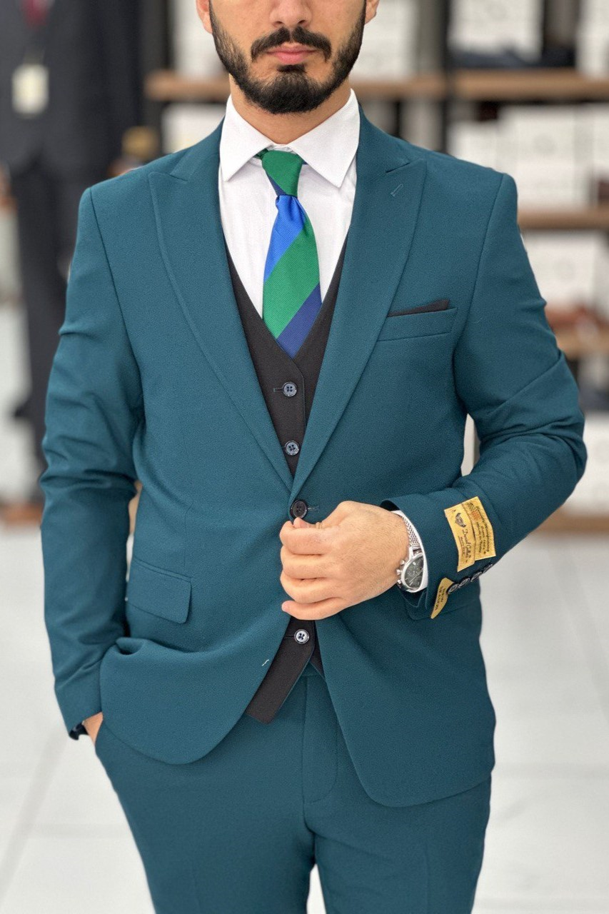 Wholesale Men's Petrol Three-Piece Suit 1744W26-033