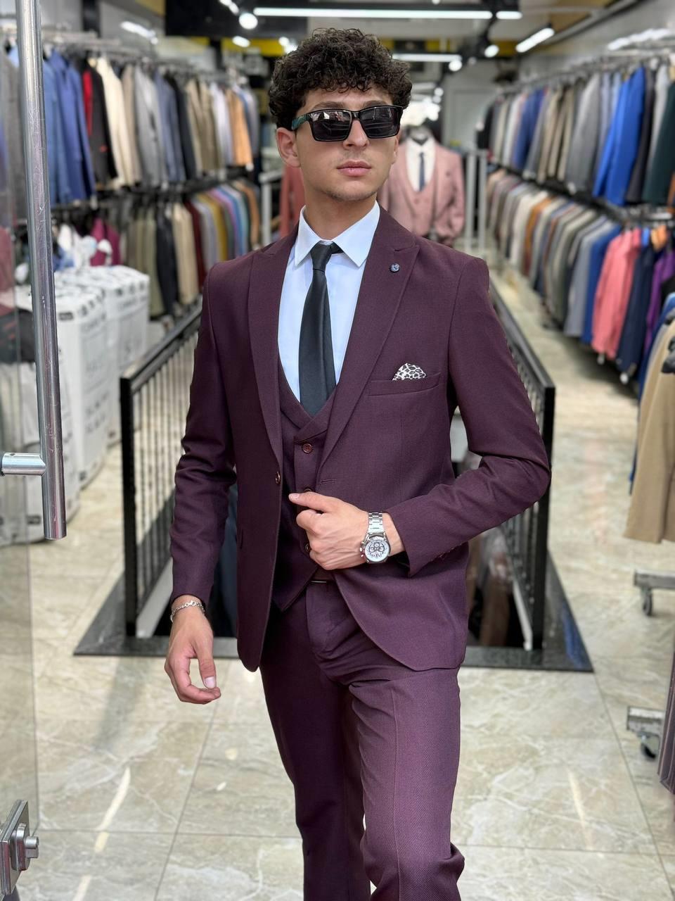 Wholesale Men's Purple Three-Piece Suit 1701W26-059