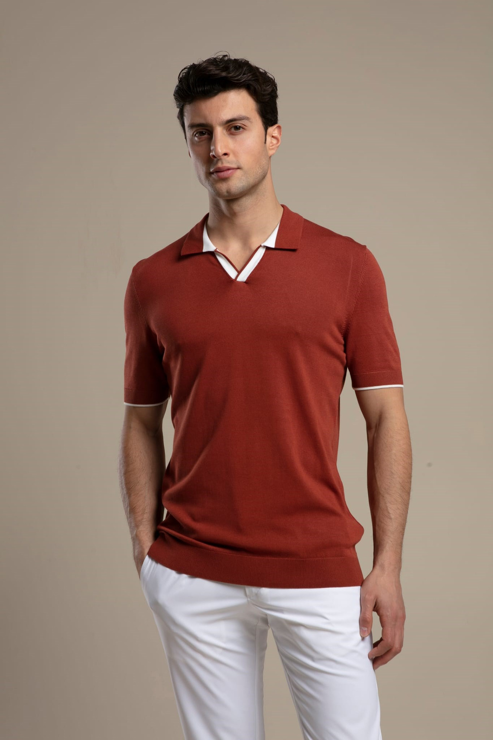 Wholesale Men's Red Knit Polo T-Shirt 1606S26-TV-4020