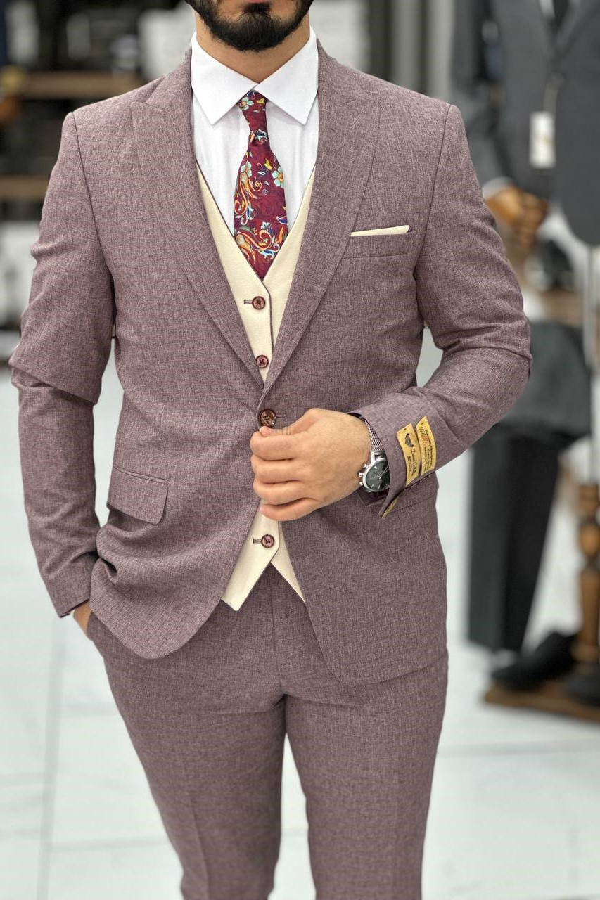 Wholesale Men's Red Plum Three-Piece Suit 1744W26-018