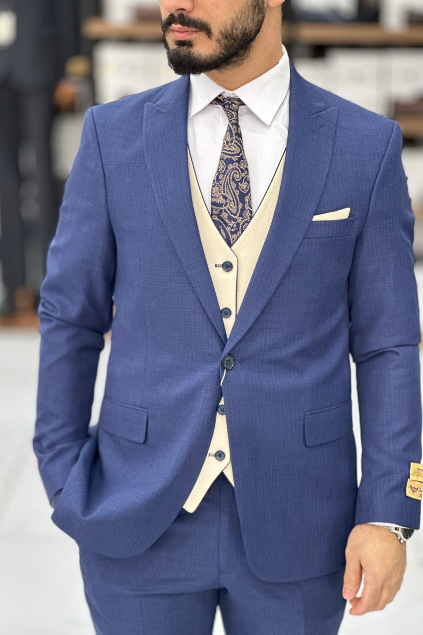 Wholesale Men's Royal Blue Three-Piece Suit 1744W26-033