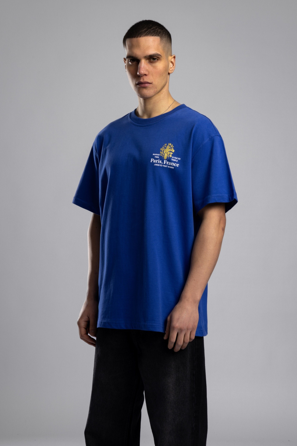 Wholesale Mens Sax Blue Printed T-shirt