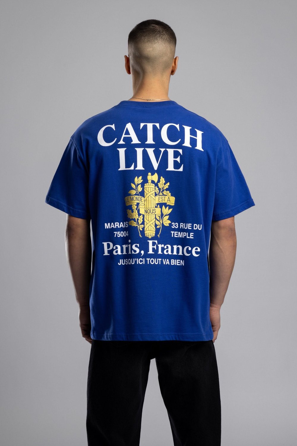 Wholesale Mens Sax Blue Printed T-shirt