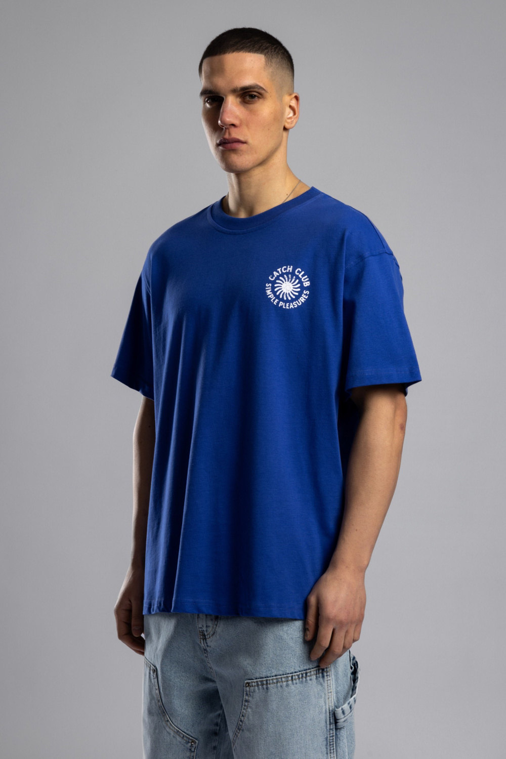Wholesale Mens Sax Blue Printed T-shirt