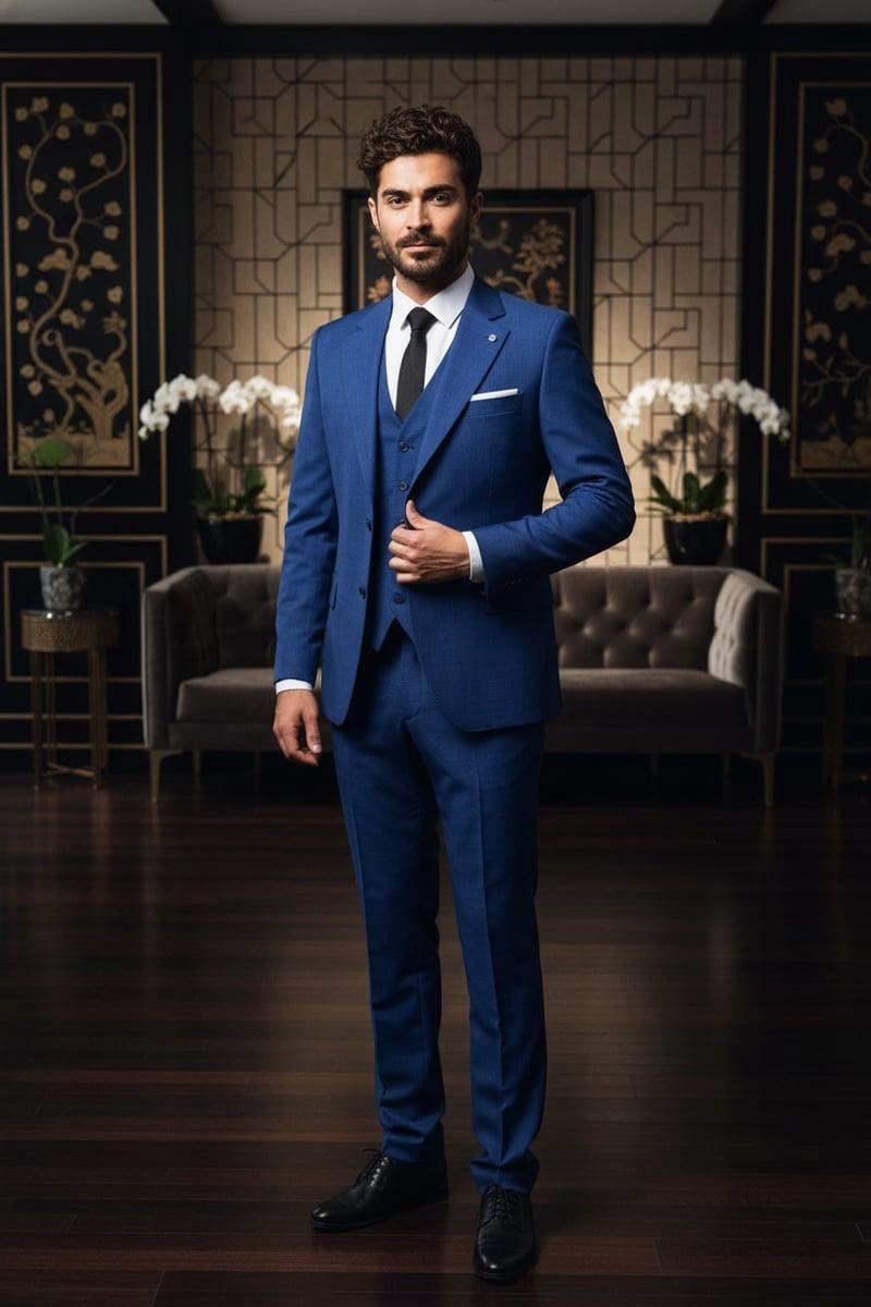 Wholesale Men's Sax Blue Three-Piece Suit 1701W26-023