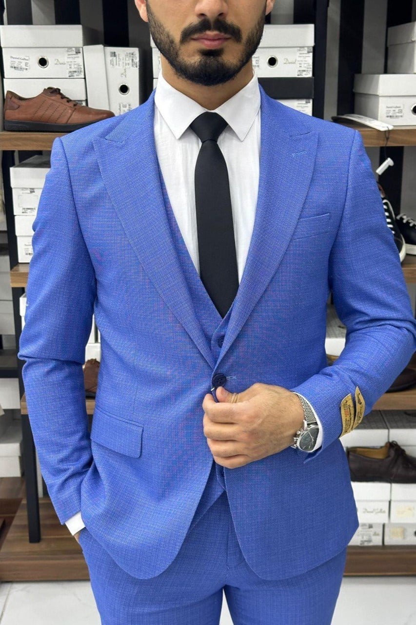 Wholesale Men's Sax Blue Three-Piece Suit 1744W26-047