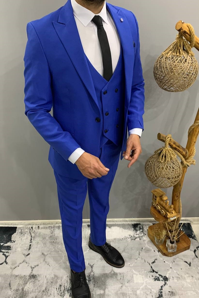 Wholesale Men's Sax Blue Three-Piece Suit 1701W26-082
