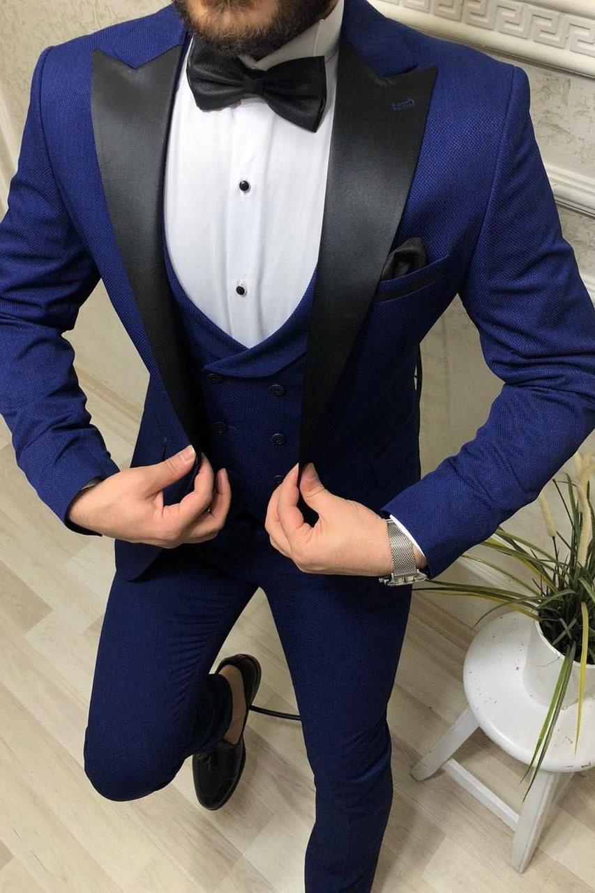 Wholesale Men's Sax Blue Three-Piece Suit 1701W26-044