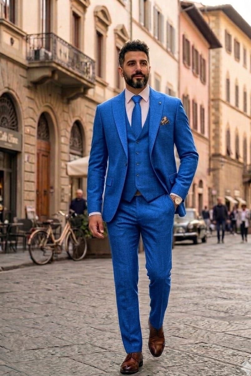 Wholesale Men's Sax Blue Three-Piece Suit 1701W26-101