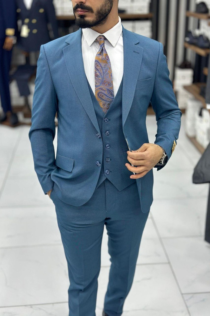 Wholesale Men's Sea Blue Three-Piece Suit 1744W26-023