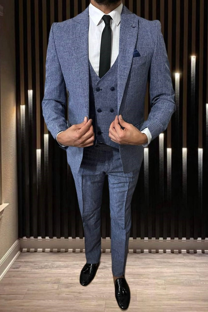 Wholesale Men's Sea Blue Three-Piece Suit 1701W26-089