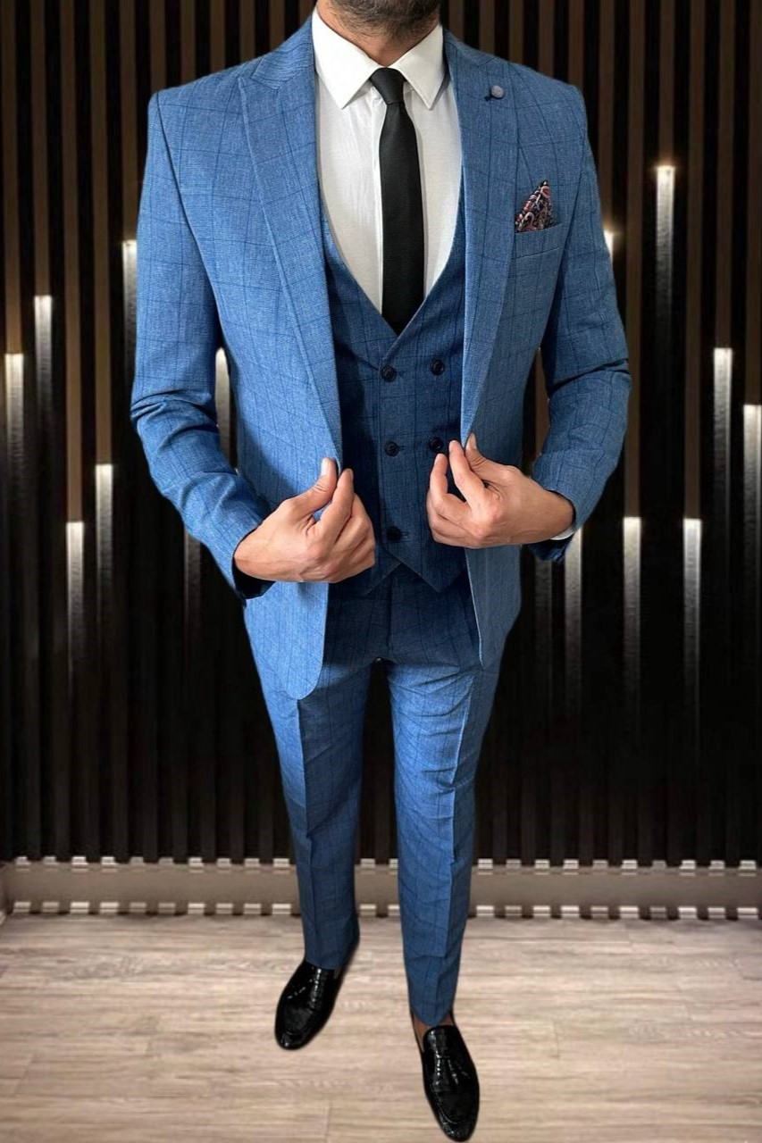 Wholesale Men's Sea Blue Three-Piece Suit 1701W26-090