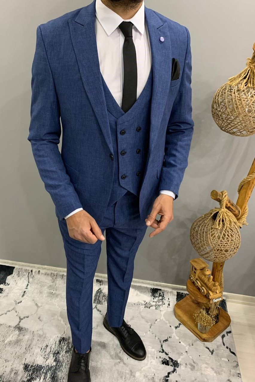 Wholesale Men's Sea Blue Three-Piece Suit 1701W26-091