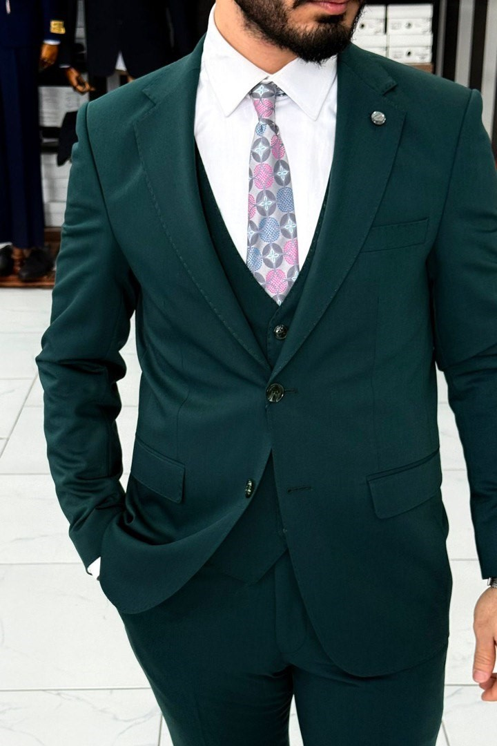 Wholesale Men's Sea Green Plus Size Three-Piece Suit 1744W26-001