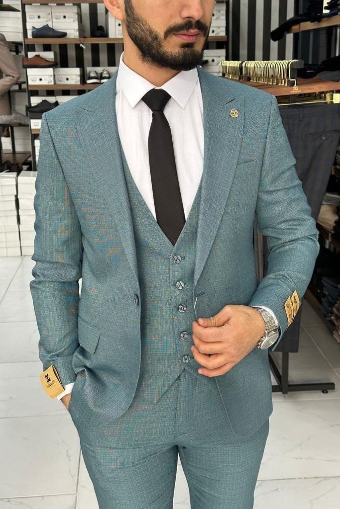 Wholesale Men's Sea Green Three-Piece Suit 1744W26-047