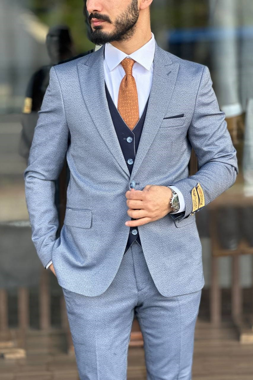 Wholesale Men's Shadow Blue Three-Piece Suit 1744W26-041