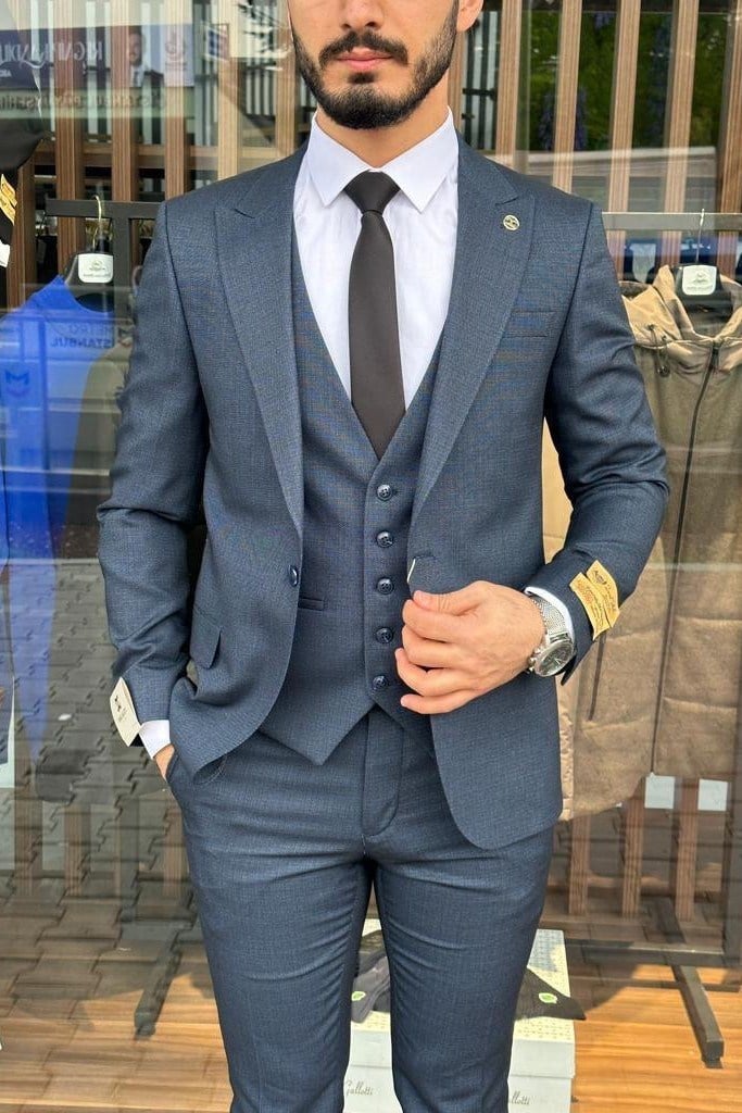 Wholesale Men's Shadow Blue Three-Piece Suit 1744W26-047
