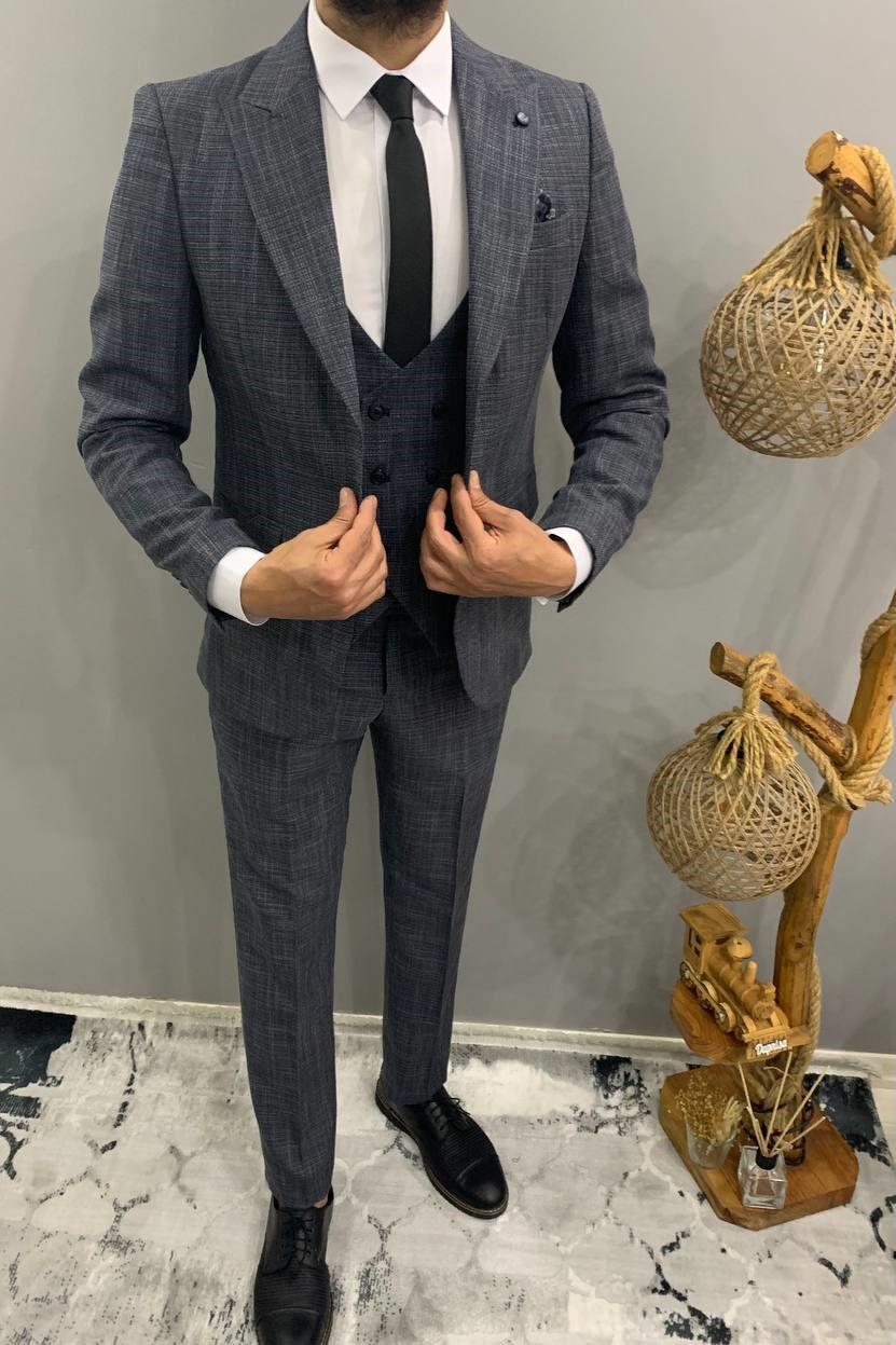 Wholesale Men's Shadow Blue Three-Piece Suit 1701W26-045