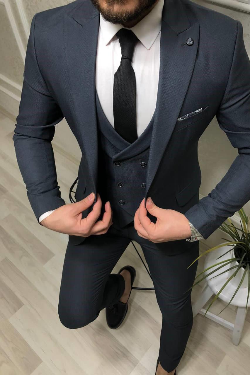 Wholesale Men's Shadow Blue Three-Piece Suit 1701W26-065