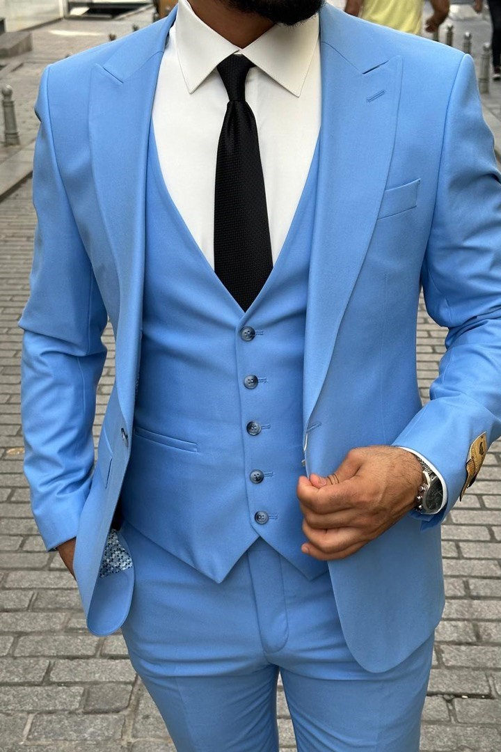 Wholesale Men's Sky Blue Plus Size Three-Piece Suit 1744W26-021