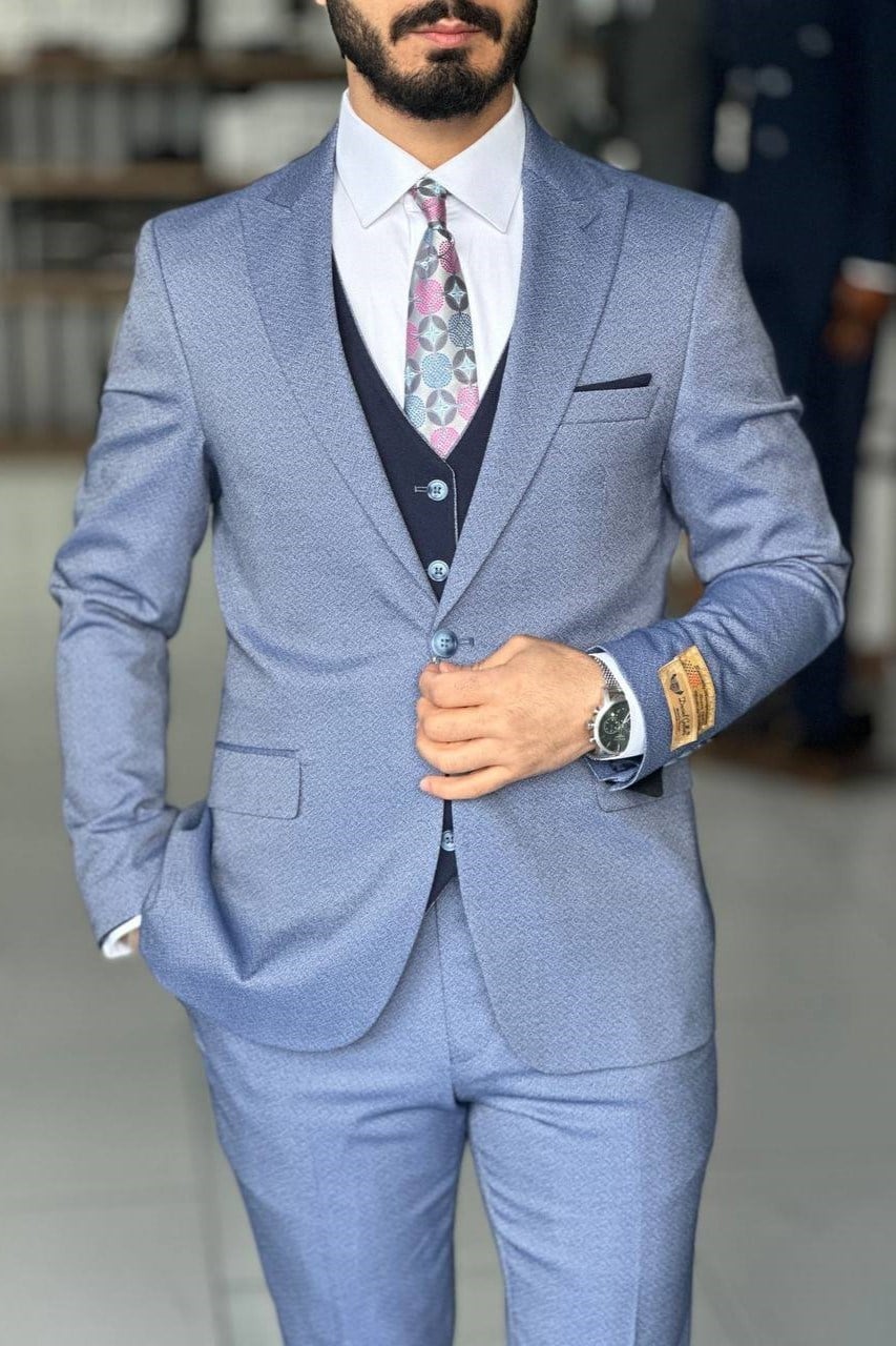 Wholesale Men's Sky Blue Plus Size Three-Piece Suit 1744W26-041