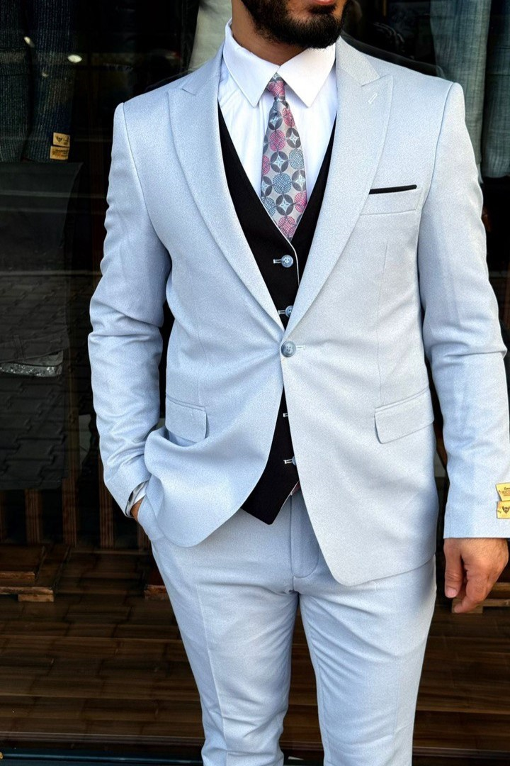 Wholesale Men's Sky Blue Plus Size Three-Piece Suit 1744W26-015