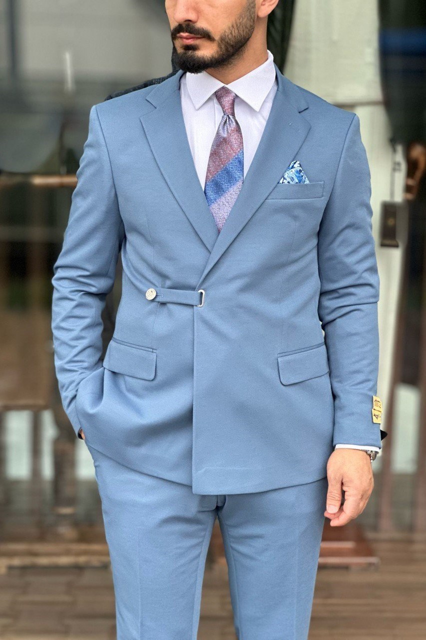 Wholesale Men's Sky Blue Plus Size Two-Piece Suit 1744W26-043