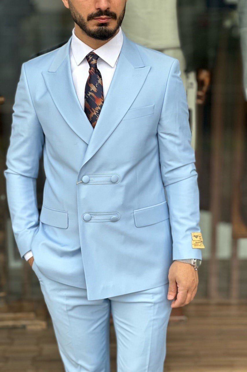 Wholesale Men's Sky Blue Plus Size Two-Piece Suit 1744W26-042