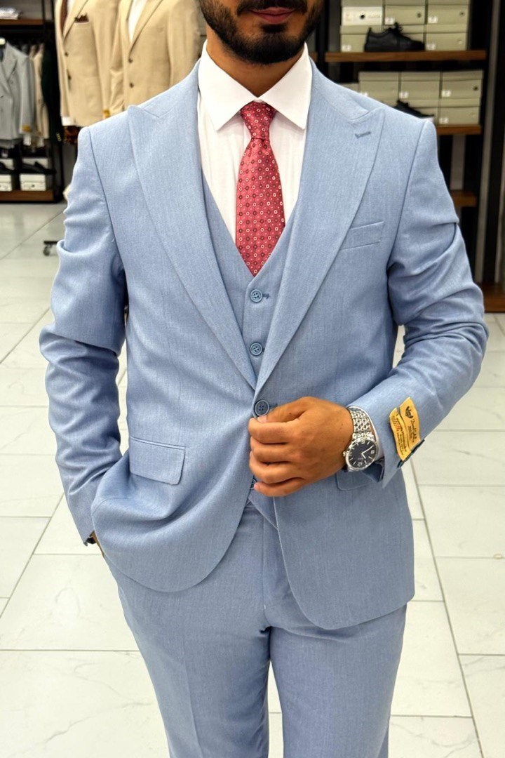 Wholesale Men's Sky Blue Three-Piece Suit 1744W26-051