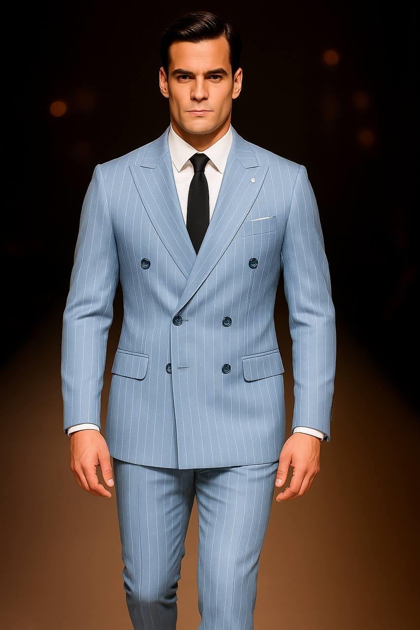 Wholesale Men's Sky Blue Two-Piece Suit 1701W26-042
