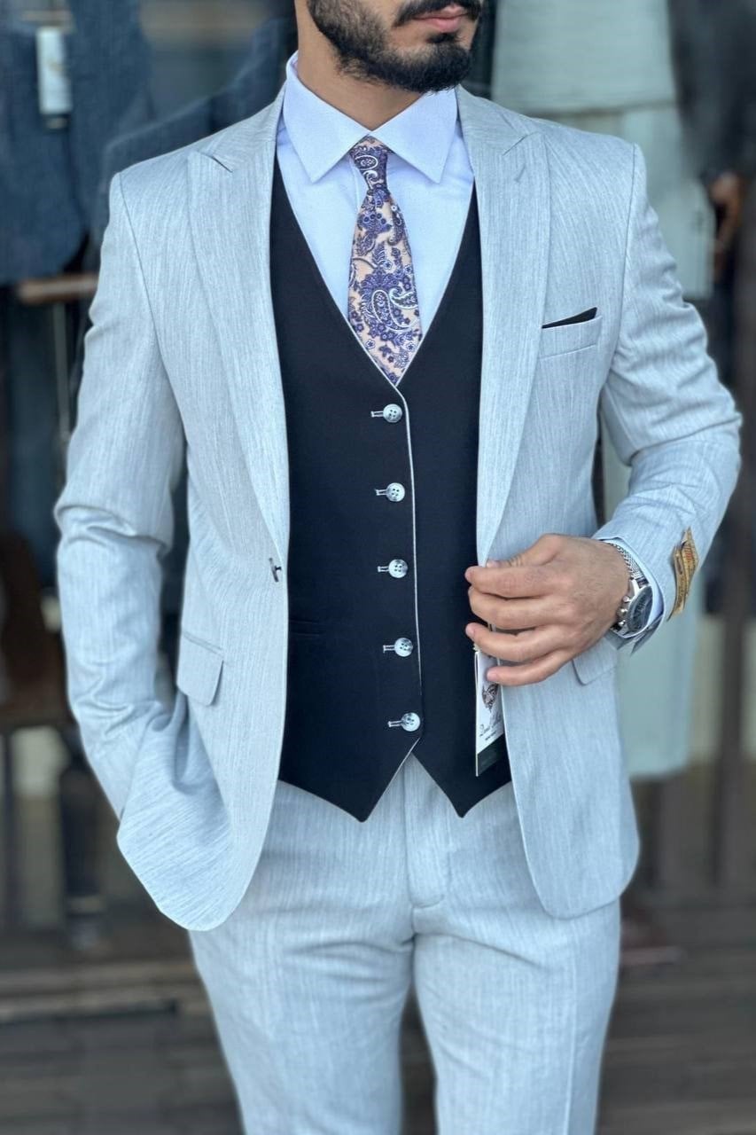 Wholesale Men's Snow Melange Plus Size Three-Piece Suit 1744W26-041