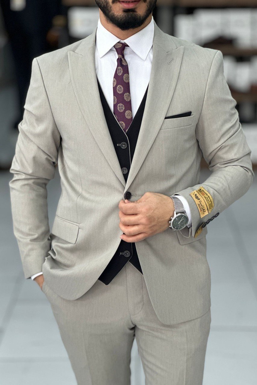 Wholesale Men's Stone Plus Size Three-Piece Suit 1744W26-037