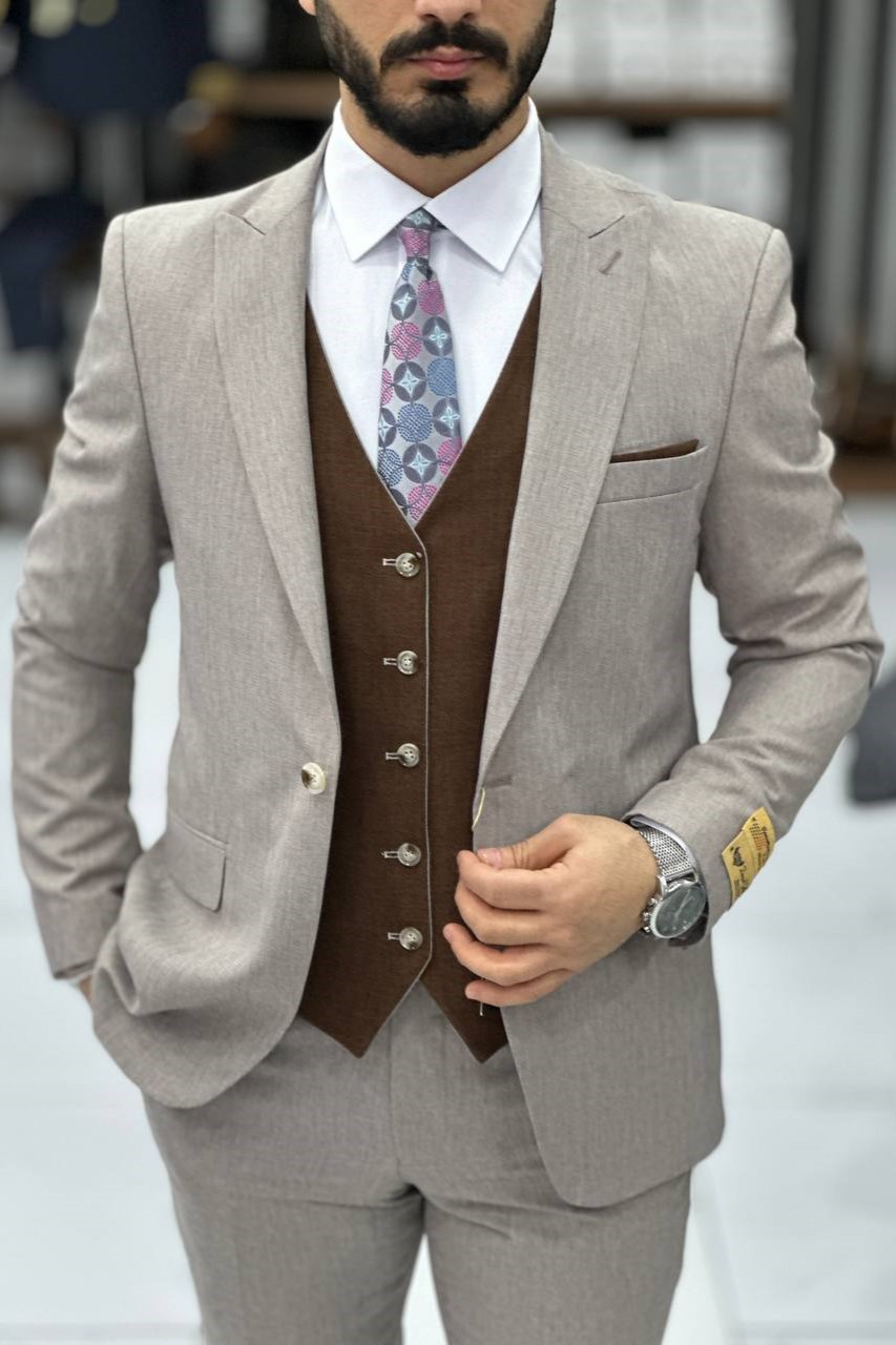 Wholesale Men's Stone Plus Size Three-Piece Suit 1744W26-018