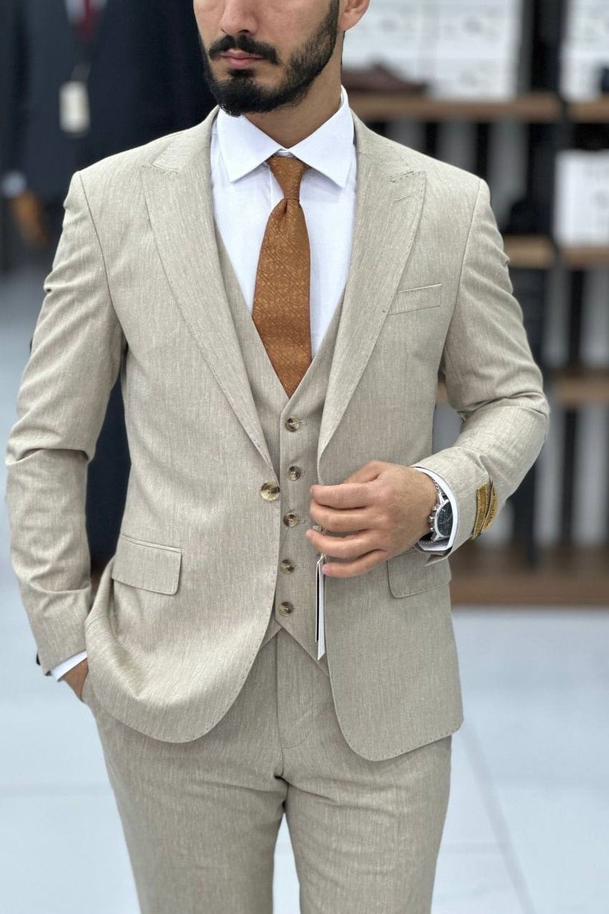 Wholesale Men's Stone Plus Size Three-Piece Suit 1744W26-040