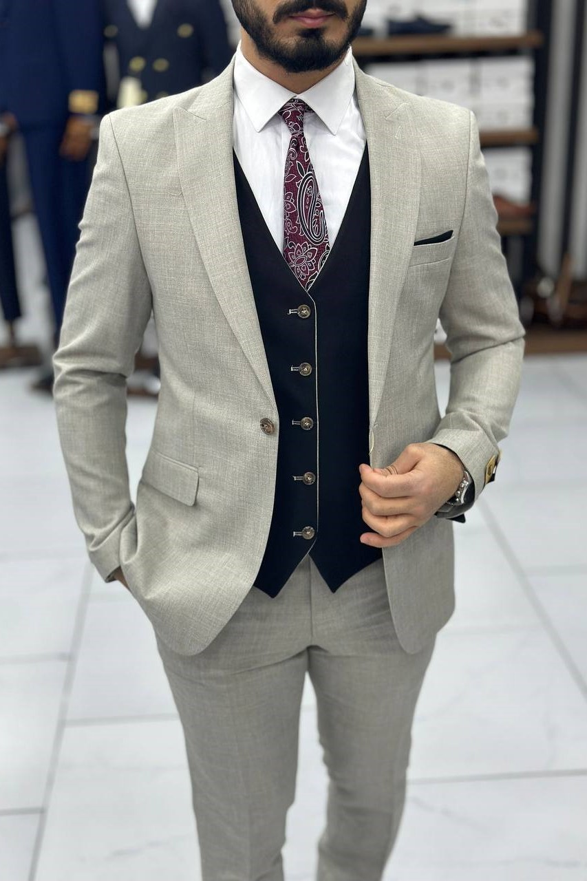 Wholesale Men's Stone Plus Size Three-Piece Suit 1744W26-024