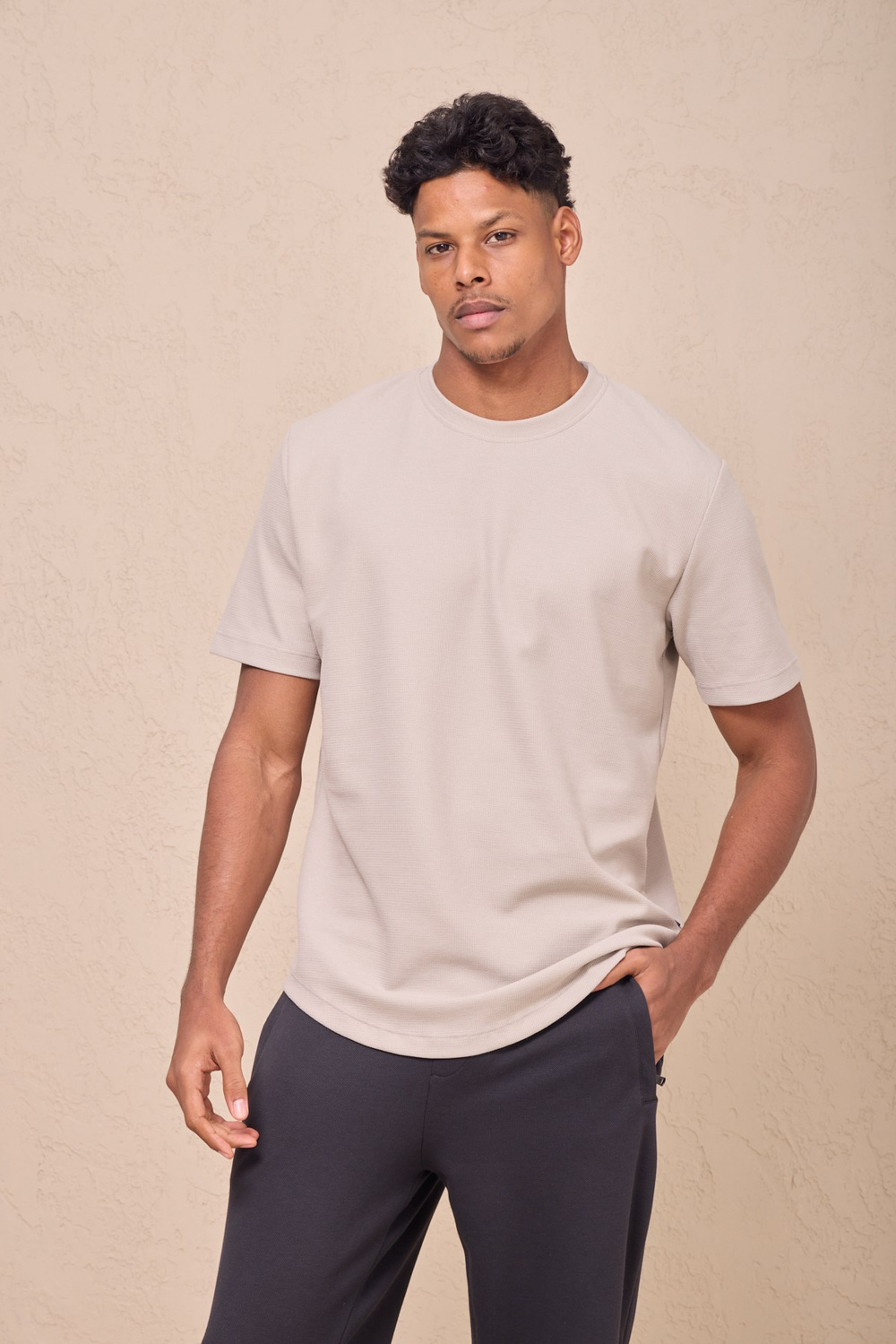 Wholesale Mens Stone Regular Fit Double-Knit Crew-Neck T-Shirt