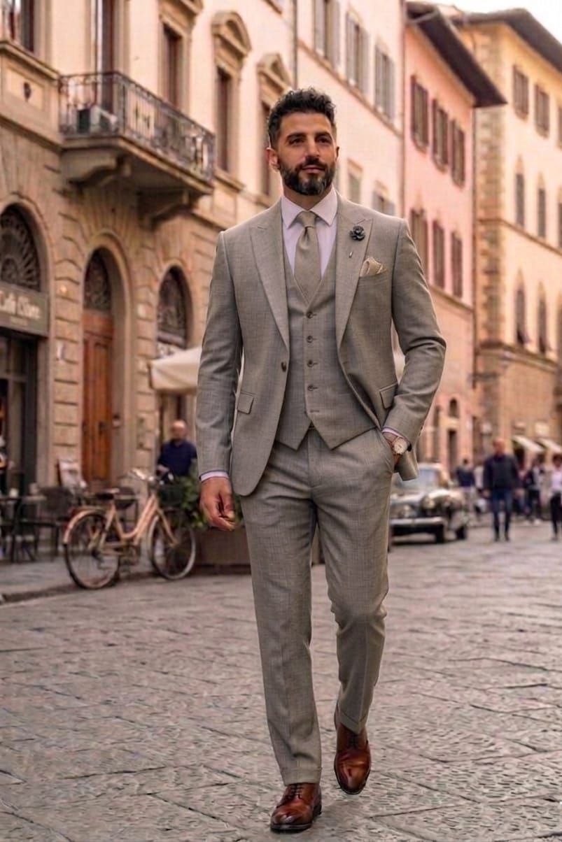 Wholesale Men's Stone Three-Piece Suit 1701W26-101