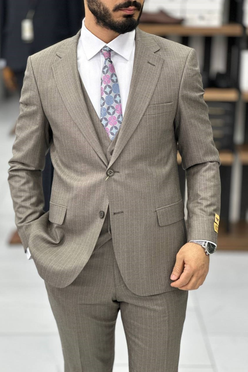 Wholesale Men's Stone Three-Piece Suit 1744W26-039